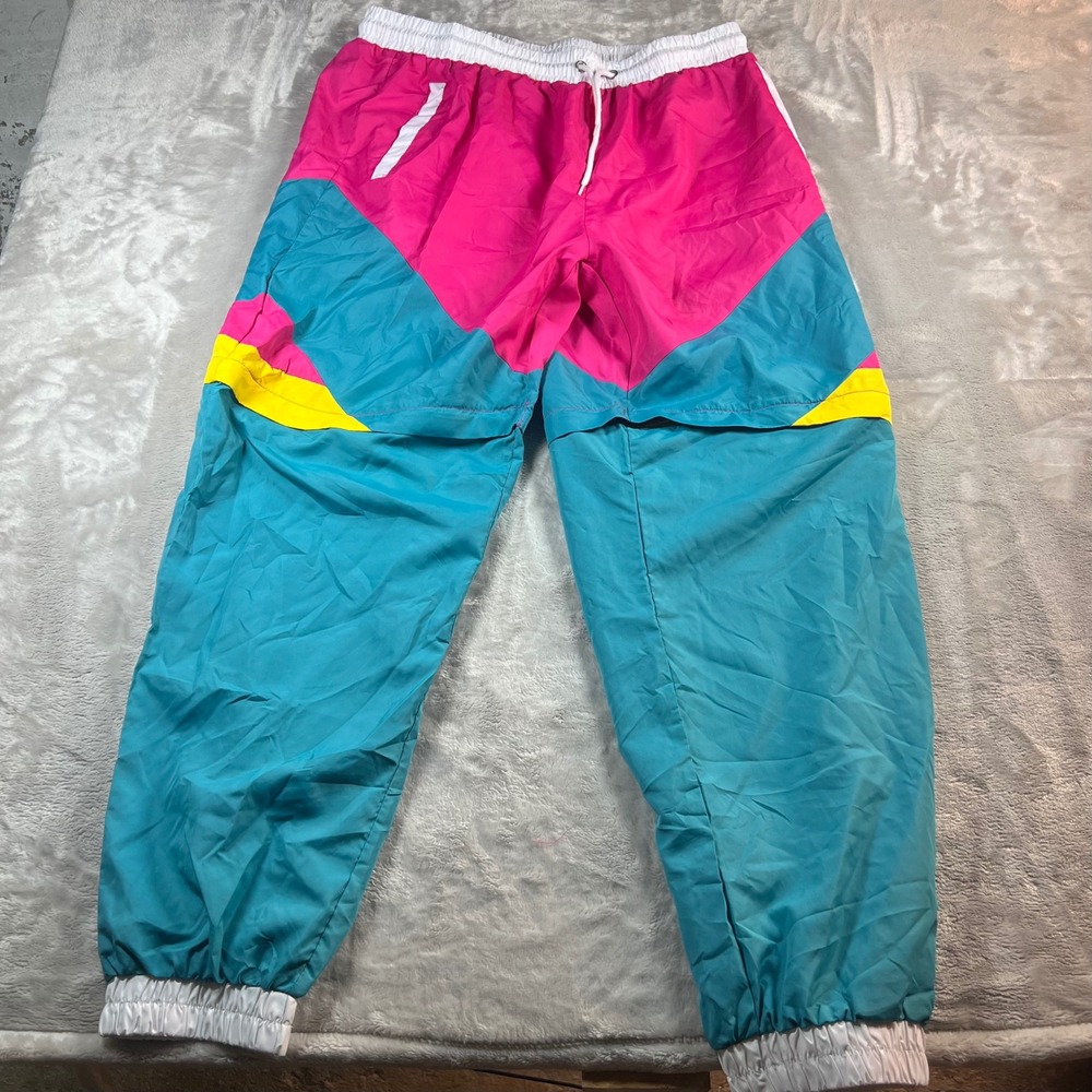 Funny Guy XXL Unisex Windbreaker Pants Pink Teal Colorblock Retro Joggers